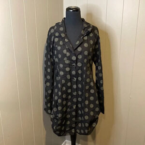 Comfy USA Small Tokyo Tunic Button Down Bubble Hem Polka Dot Flared Sleeve